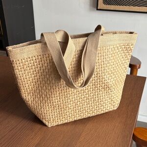 FREE W/PURCHASE - Natural Woven Tote Bag with Woven Canvas Straps